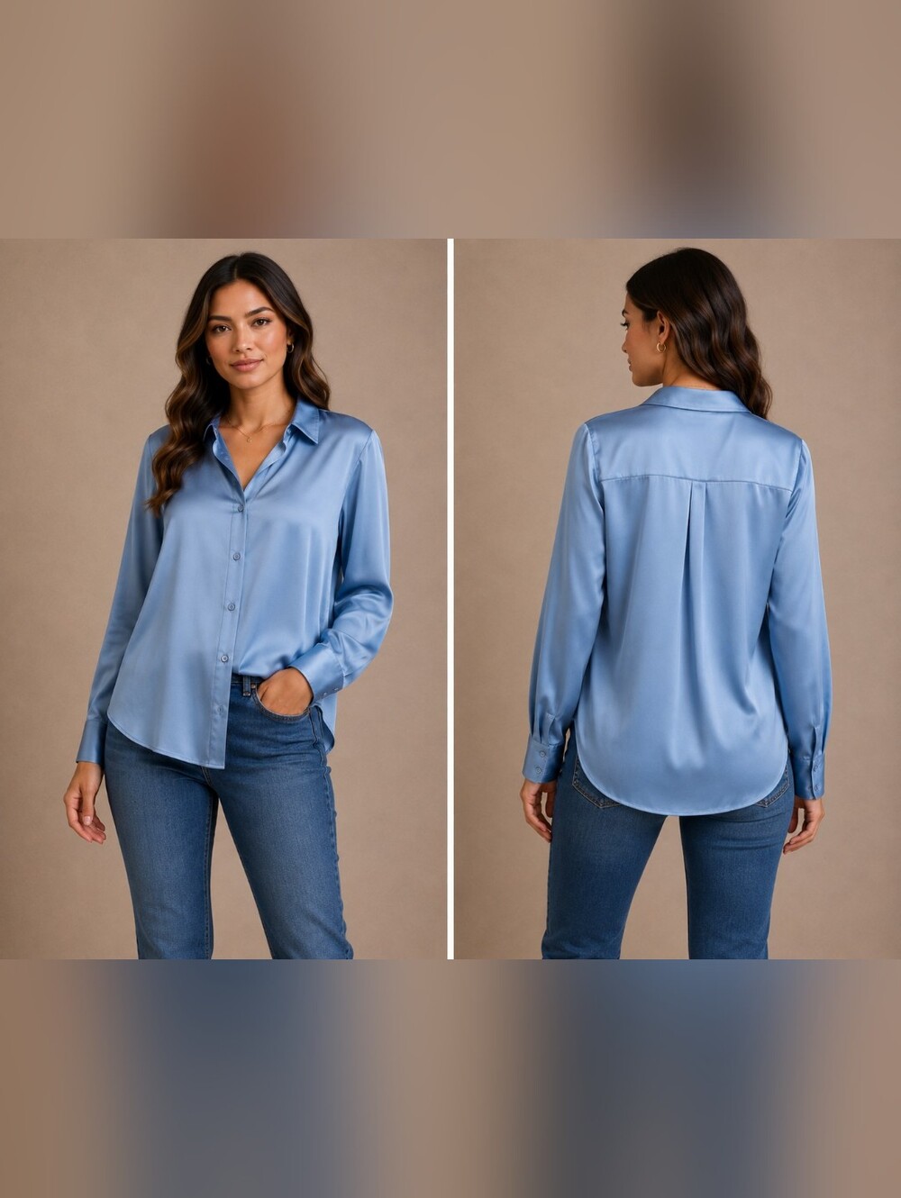 ANTONIO MELANI Satin Light Blue Button-Down Blouse